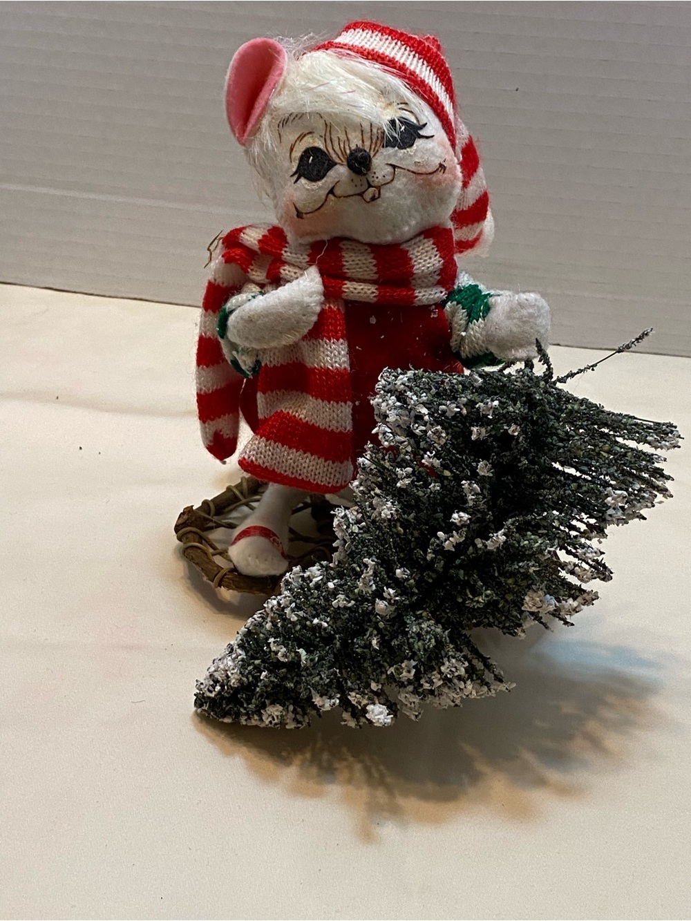 Annalee Red White Striped Elf with Snowy Tree